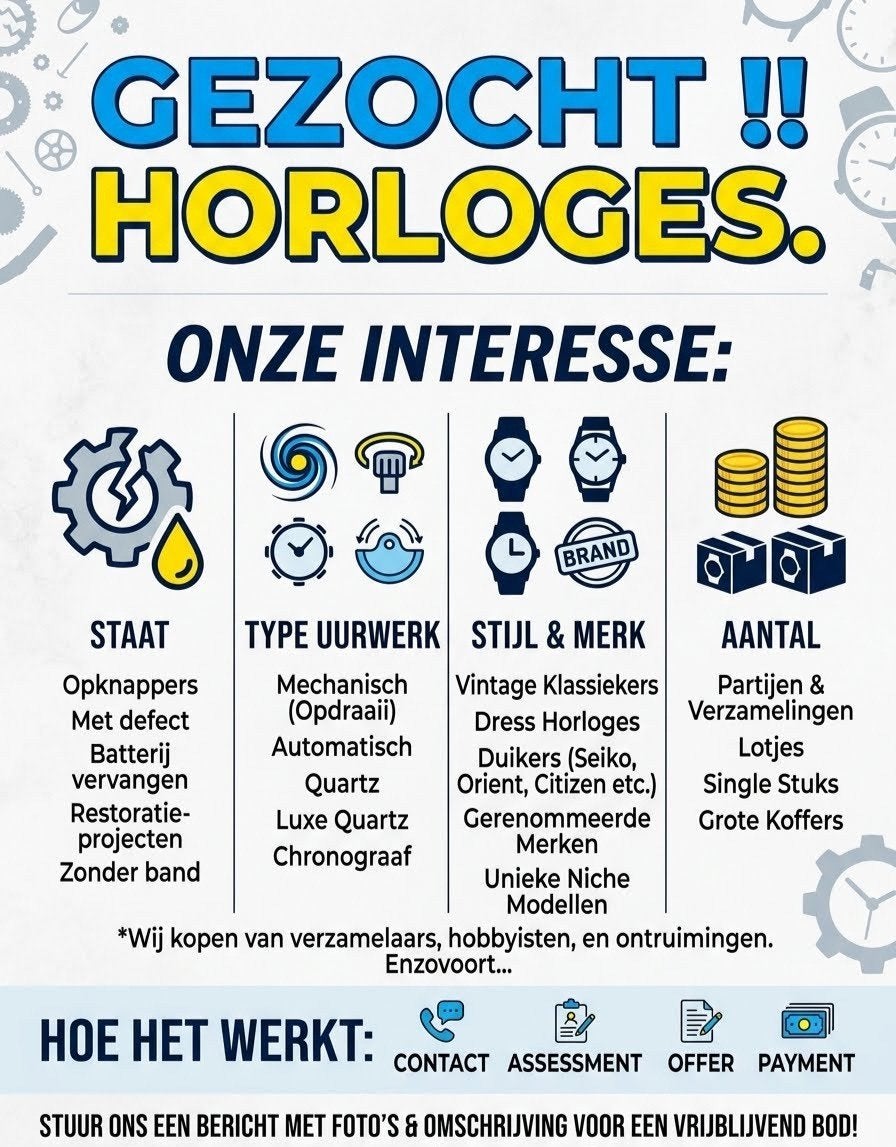 Gezocht Horloges in elke staat Wij kopen uw horloge!, Ophalen of Verzenden, Gebruikt