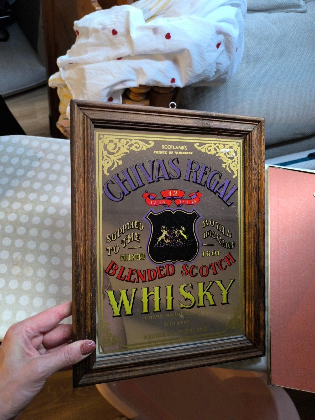 Vintage Chivas Regal spiegel – retro bar decor, Ophalen, Rechthoekig, Minder dan 50 cm