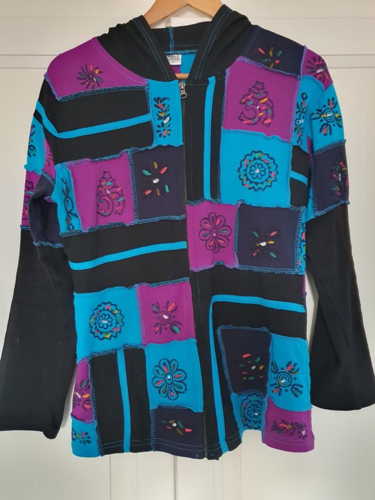 Nepal katoen vest zwart blauw fuchsia xl zgan 38 - 40, Maat 38/40 (M), Nepal, Zwart, Ophalen of Verzenden