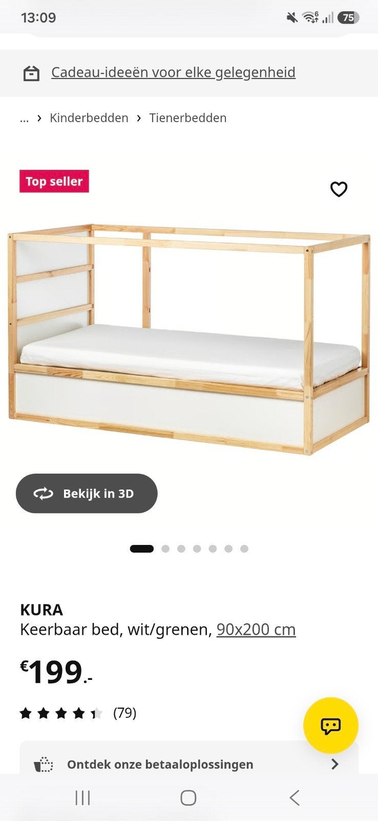 IKEA Kura omkeerbaar bed (hoogslaper/eenpersoonsbed), Ophalen, 90 cm, Eenpersoons, Wit