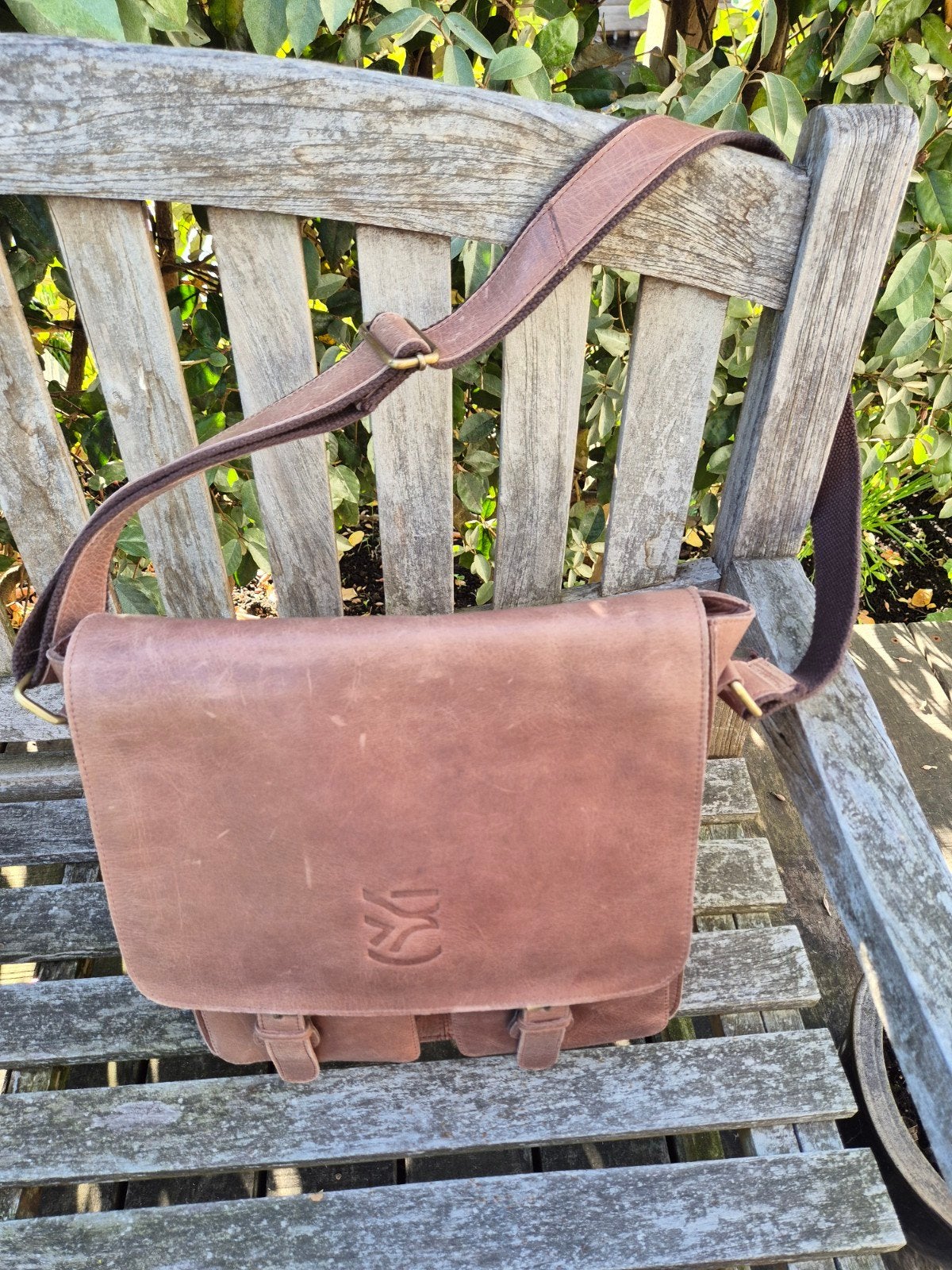 Leren schoudertas / messenger bag, Gebruikt, Bruin, Leer, Ophalen