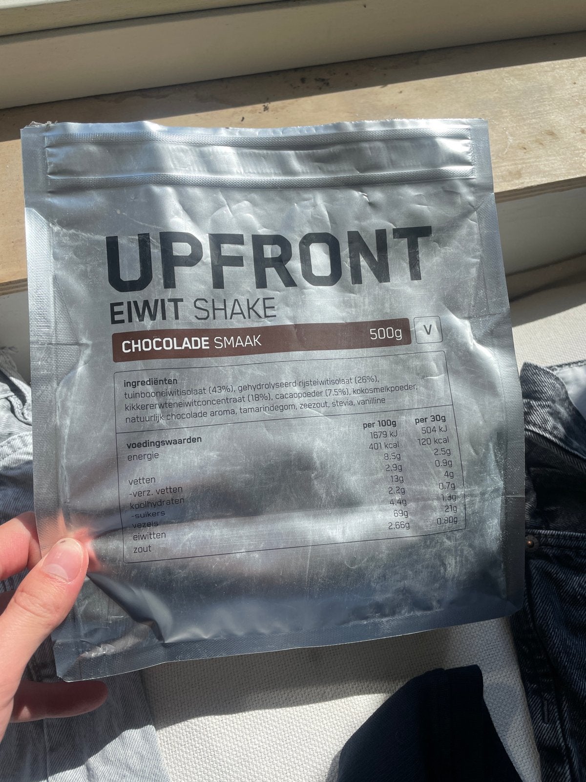 Upfront Vegan Eiwit Shake Chocolade (500g) - Bijna Vol, Ophalen of Verzenden, Zo goed als nieuw, Poeder of Drank