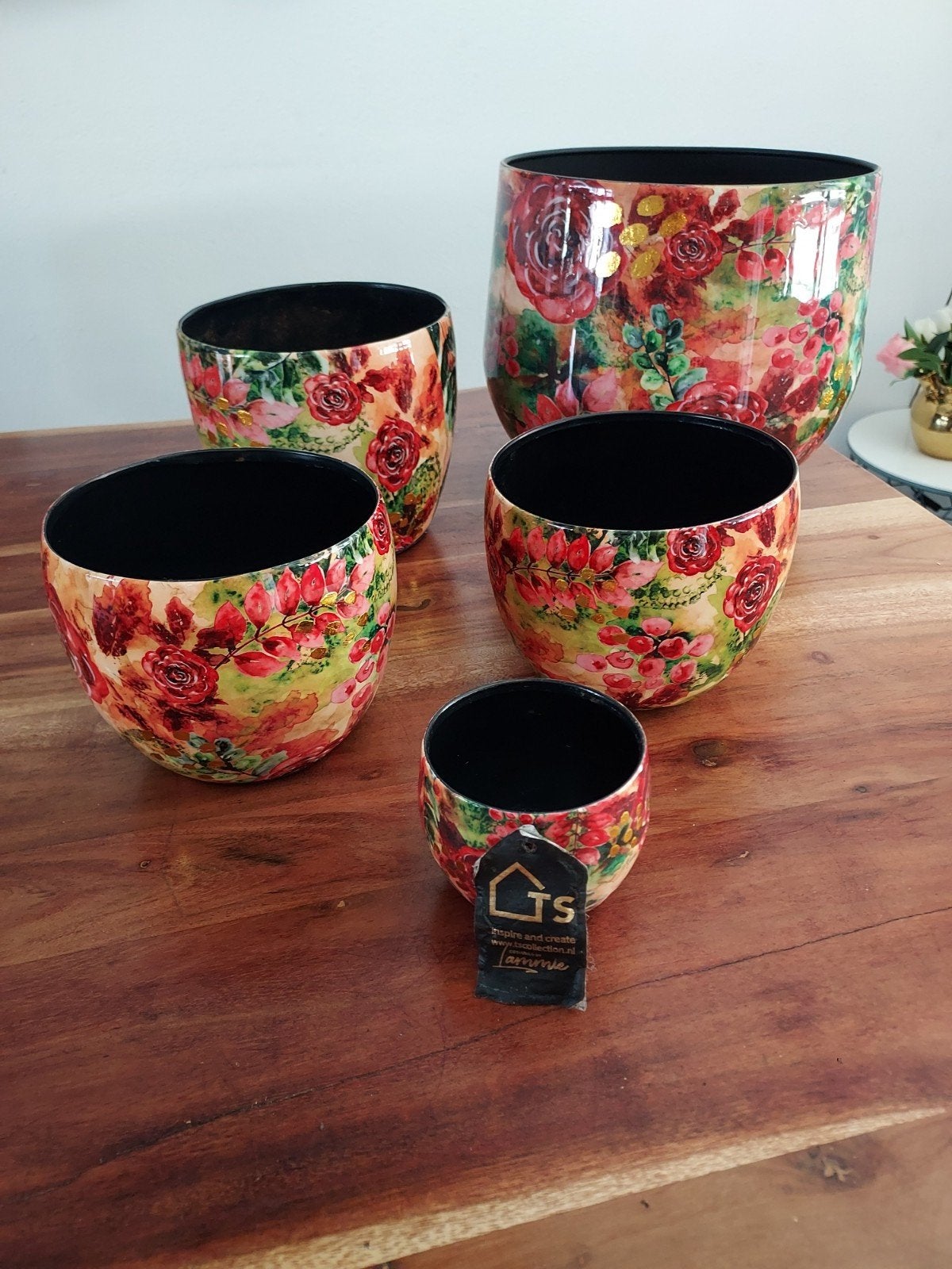 Tammie bloempotten set, Gebruikt, Rond, Ophalen of Verzenden, Metaal