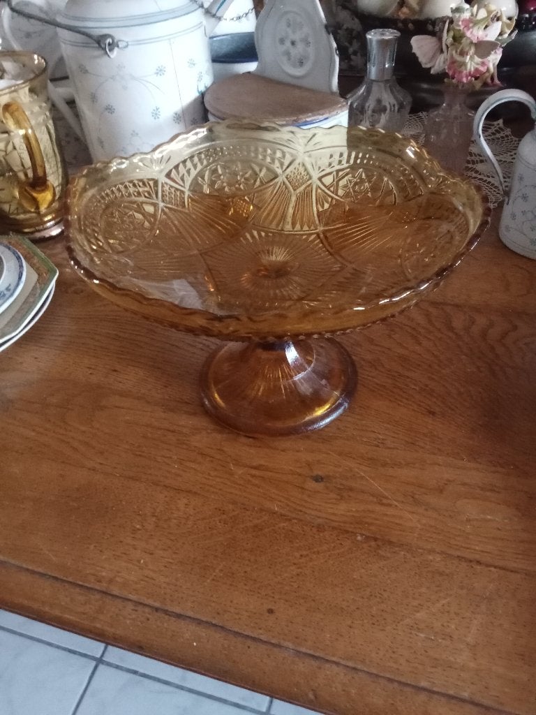 antieke bruine fruit-presenteerschaal hoge voet, Ophalen of Verzenden