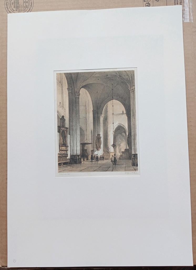 Johannes Bosboom gekleurde litho kerkinterieur ca 1850, Ophalen of Verzenden