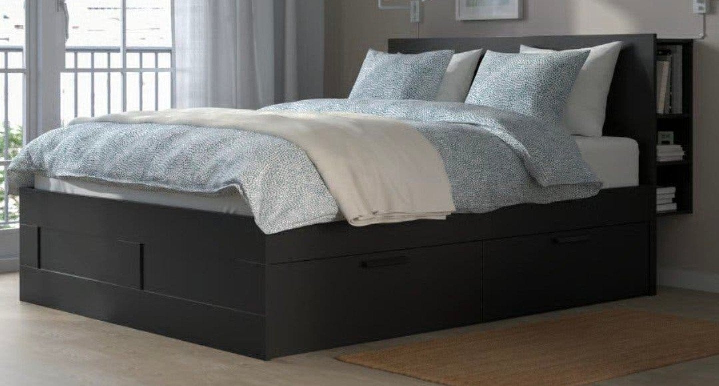 180x200 zwart Brimnes bed met 4 ruime lades, Zwart, Tweepersoons, Ophalen of Verzenden, Zo goed als nieuw