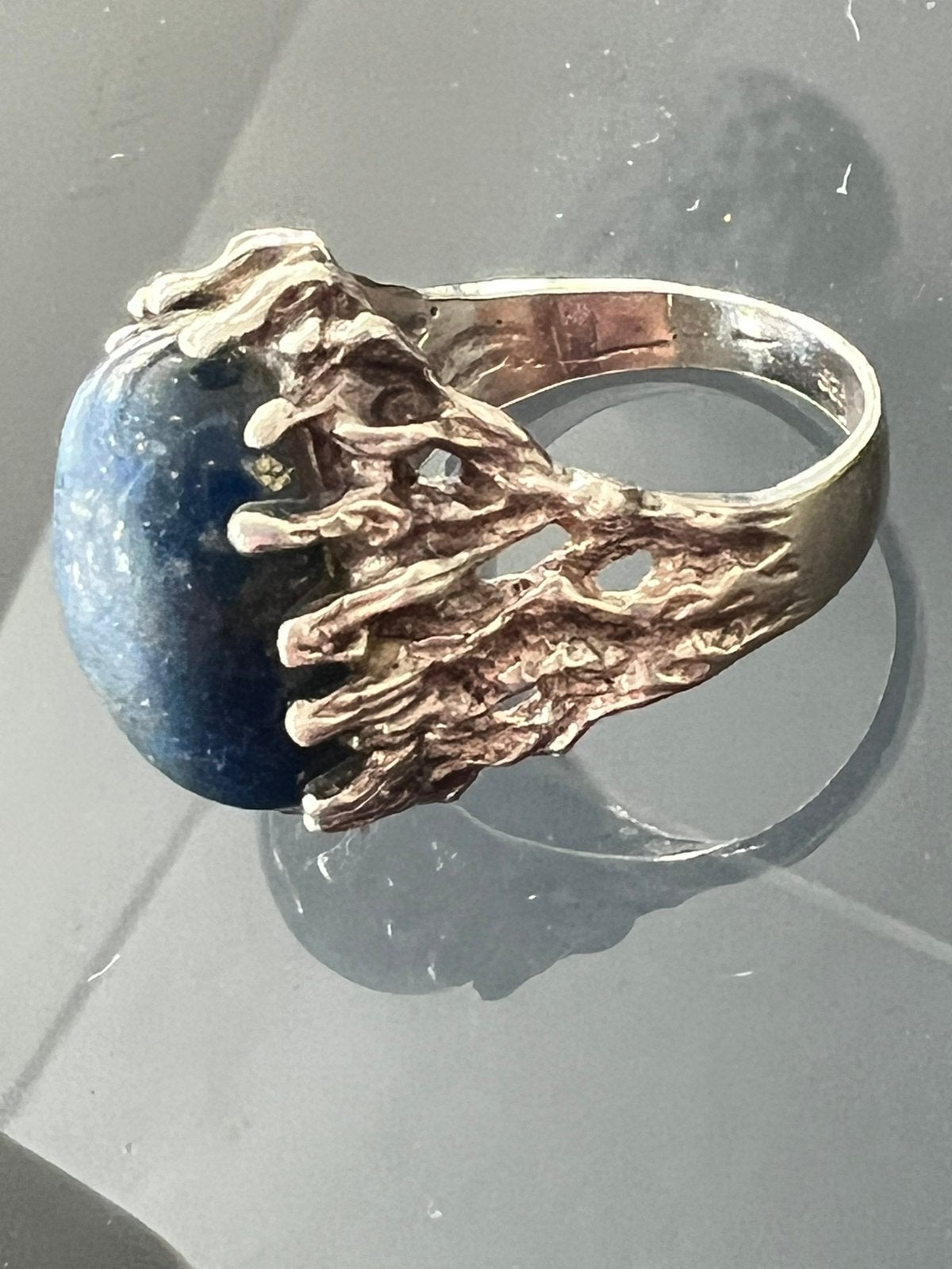 Vintage scandinavische zilveren ring met Lapis Lazuli, Ophalen of Verzenden, Zilver