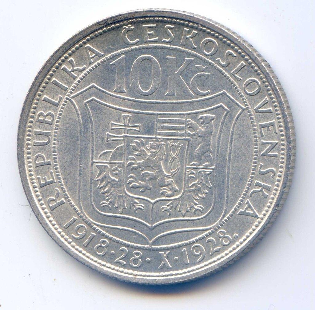 Tsjechoslowakije 10 Korun 1928 Masaryk Cz Onafhankelijk UNC-, Verzenden, Overige landen, Zilver