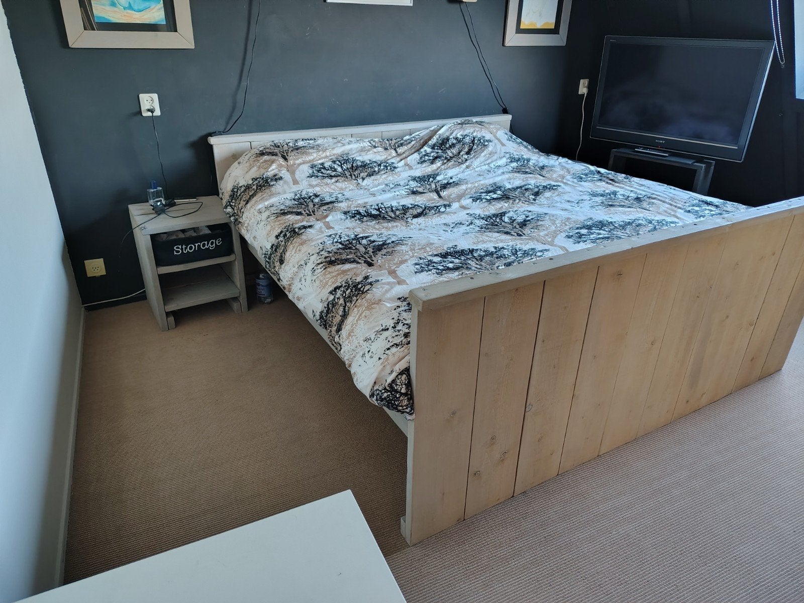 Steigerhouten 2-persoonsbed 180x200 grey wash met extra's, Huis en Inrichting, Slaapkamer | Bedden, Ophalen