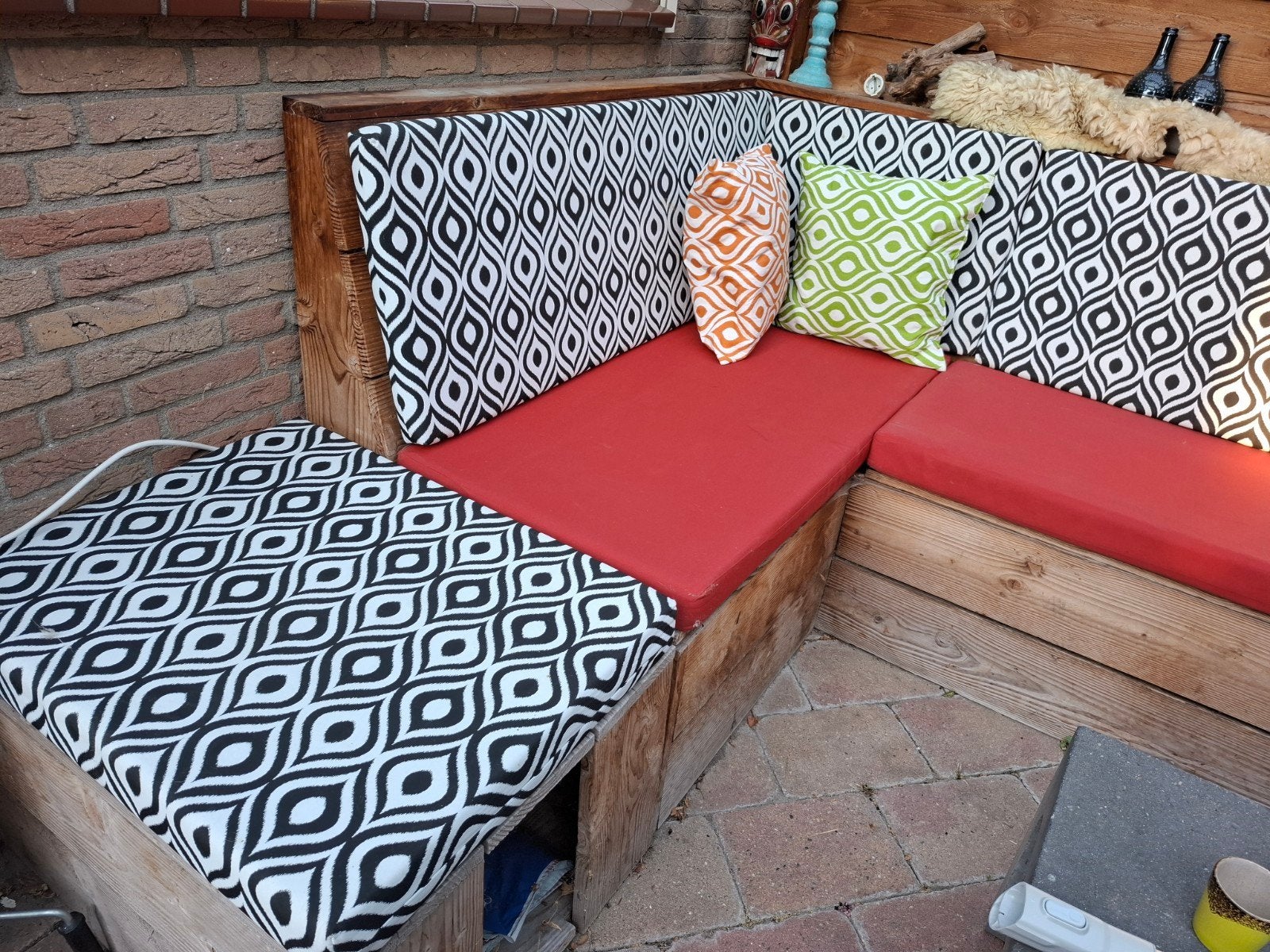 Houten loungebank met opbergruimte en kussens, Tuin en Terras, Ophalen, Gebruikt, Hout