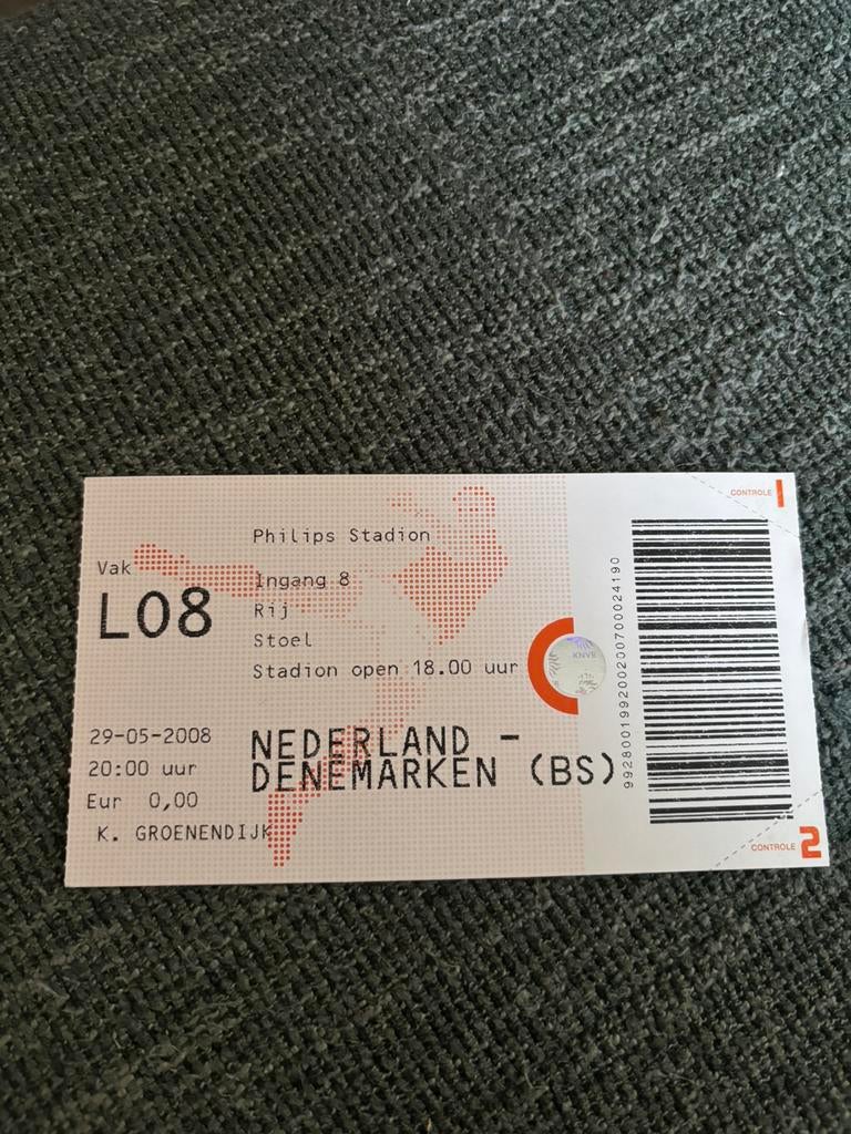 Nederland - Denemarken voetbal ticket 29-05-2008, Ophalen of Verzenden, Overige binnenlandse clubs, Overige typen