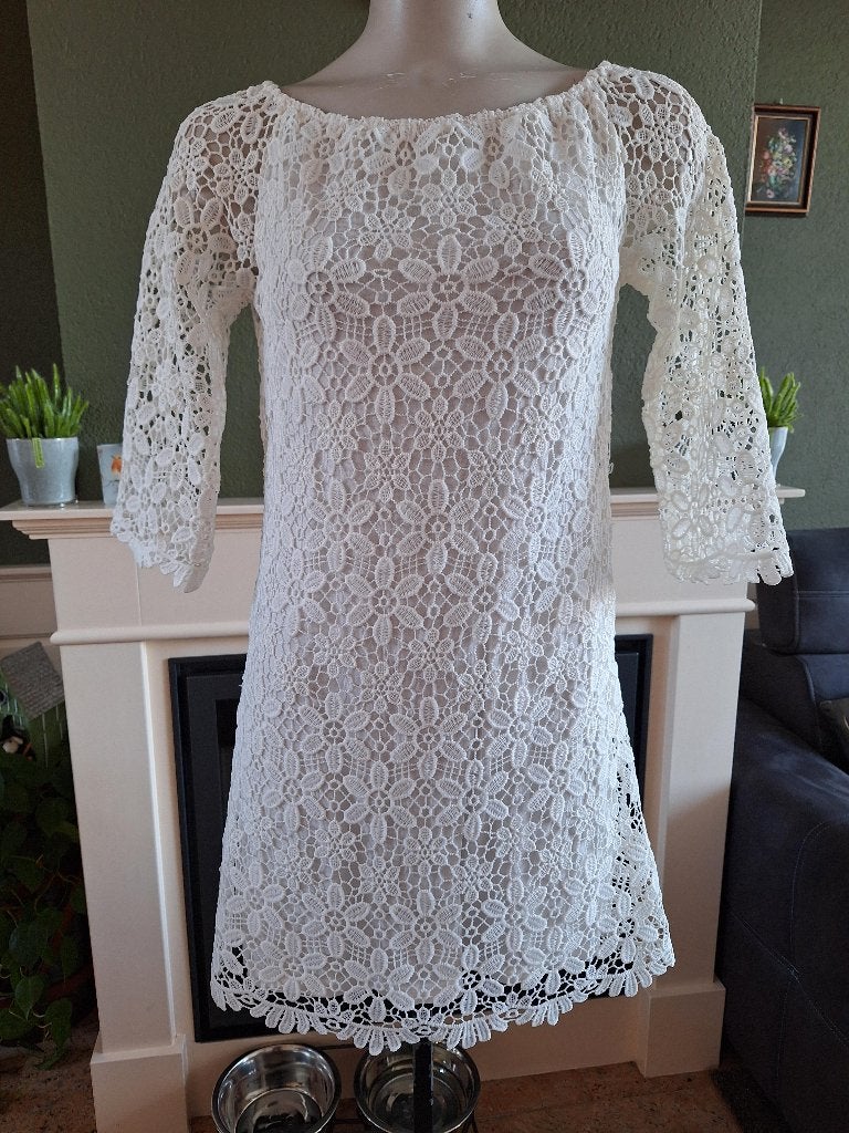 Made in Italy wit gehaakte jurk M 38 40, Kleding | Dames, Maat 38/40 (M), Made in Italy, Verzenden, Wit