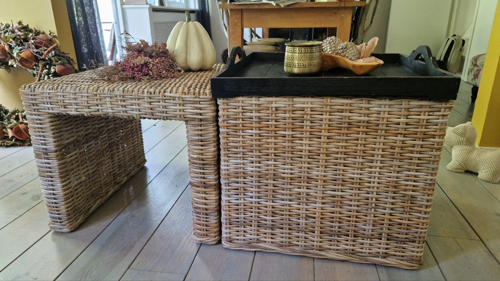 Set van 2 rotan salontafels voor binnen of buiten, Huis en Inrichting, Tafels | Salontafels, Ophalen, 50 tot 100 cm, Vierkant
