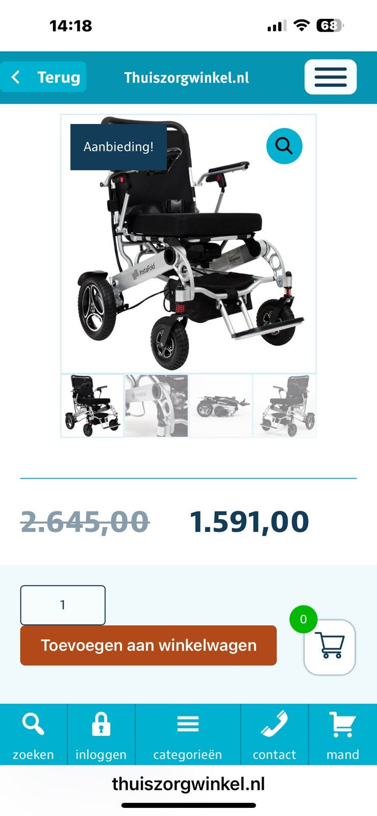 Instafold Elektrische Rolstoel, Diversen, Rolstoelen, Ophalen, Zo goed als nieuw, Elektrische rolstoel