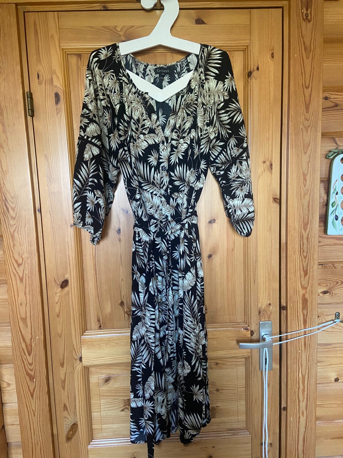 Jurk doorknoop zwart goud palmbladeren riet GMaxx XL, Zwart, Maat 46/48 (XL) of groter, Ophalen of Verzenden, Zo goed als nieuw