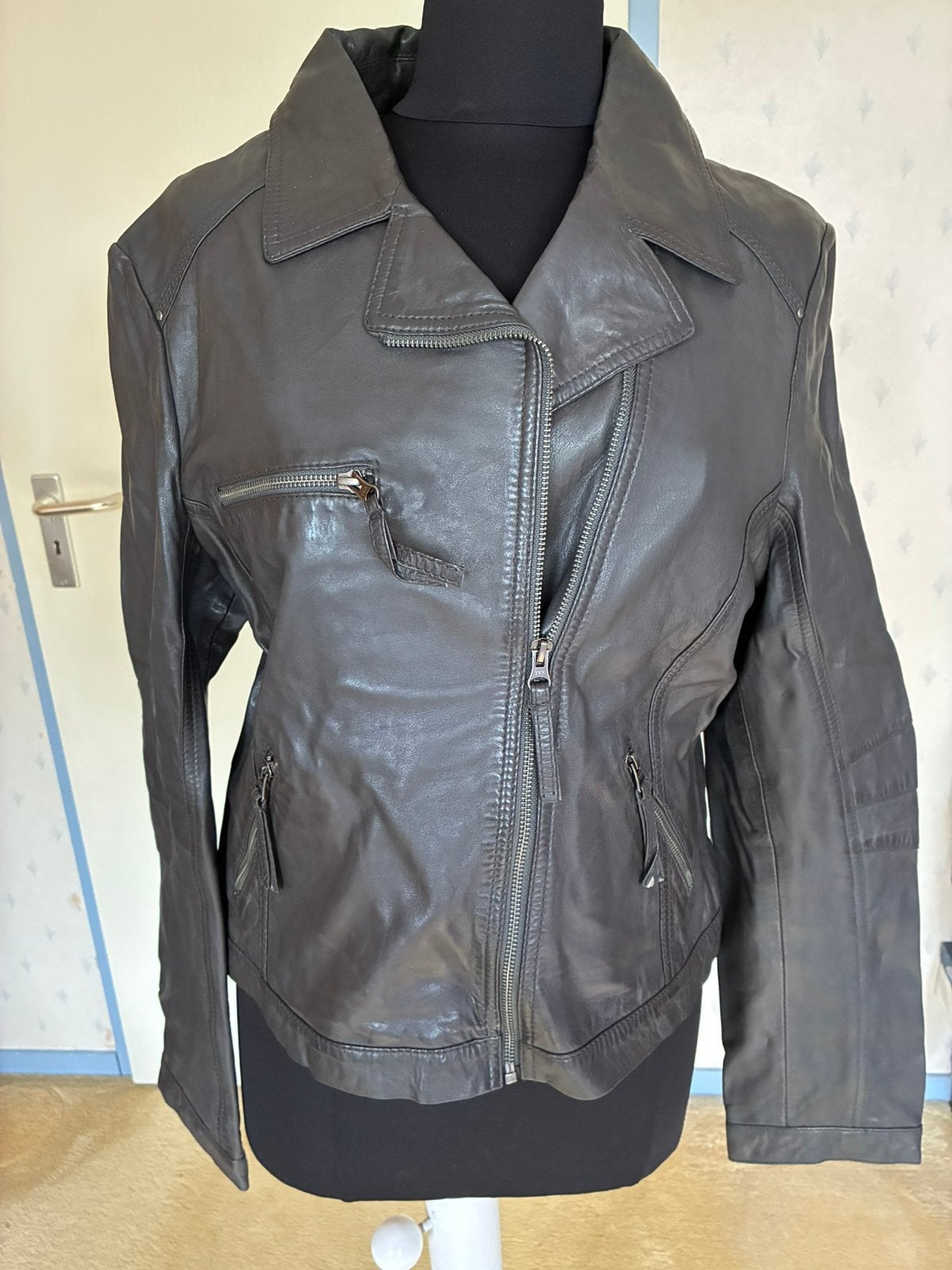 050 Arme leren biker jasje in maat 44 grijs, Verzenden, Nieuw, Maat 42/44 (L), Grijs