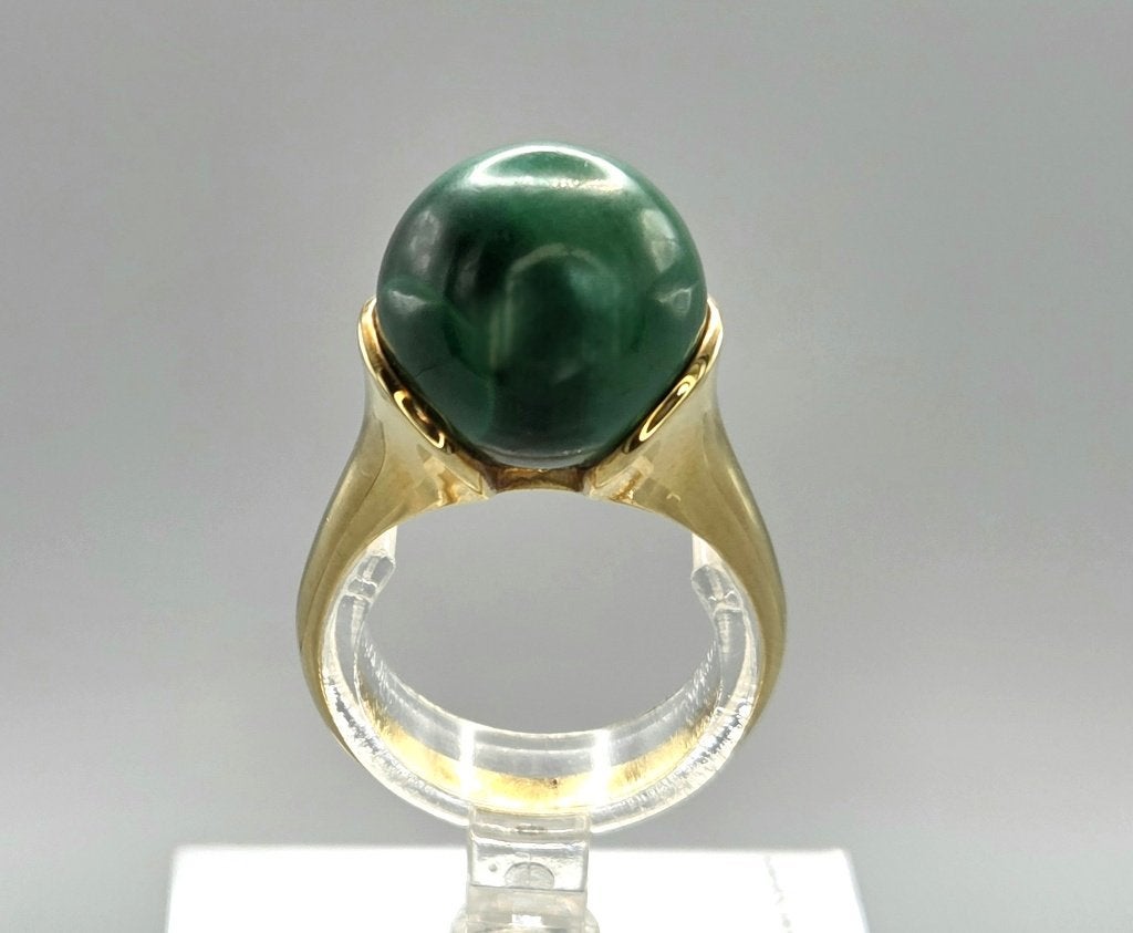 Vintage gouden design ring met edelsteen malachiet. 2026/571, ., Ophalen of Verzenden, ., Met edelsteen