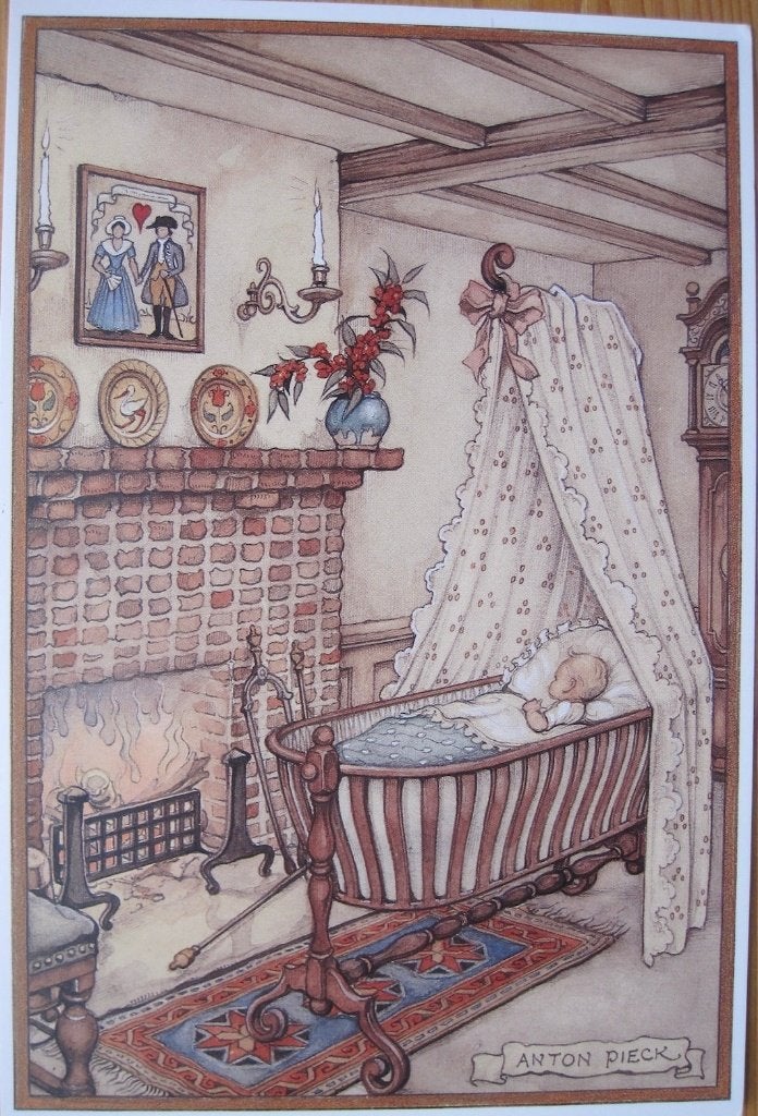 Anton Pieck - baby in de wieg voor de open haard - nieuw, Verzamelen, Verzenden, 1980 tot heden, Ongelopen, Overige thema's