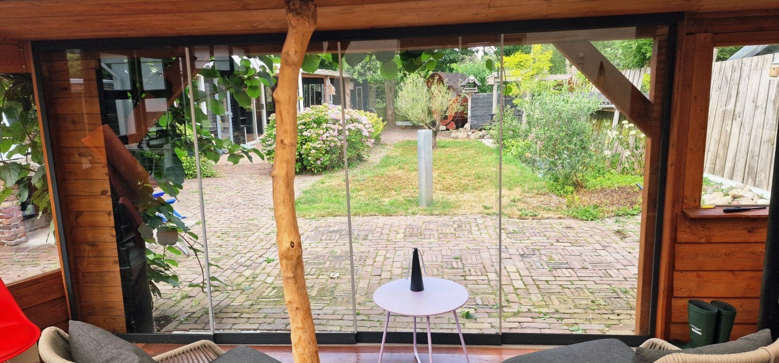 4 rails glazen schuifwand 390x200 cm, 4 panelen., Ophalen, Glas, Binnendeur, 200 tot 215 cm