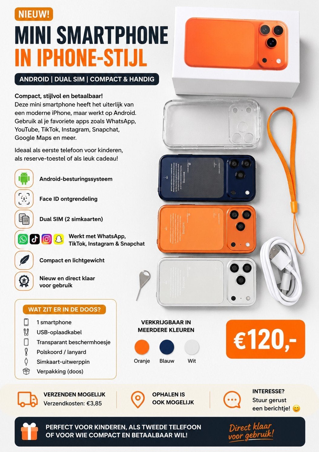 Mini Smartphone Android | Dual SIM | Nieuw | Incl. Hoesje, Telecommunicatie, Mobiele telefoons | Overige merken, Overige modellen
