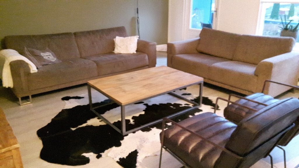 Mooie salontafel, teakhout en staal, Ophalen, Gebruikt, 100 tot 150 cm, Teakhout