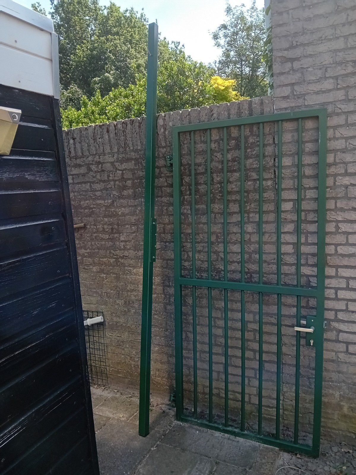 Tuinpoort + aansluitpaal, staal, groen gecoat,, Tuin en Terras, Ophalen of Verzenden, IJzer, Tuinhek