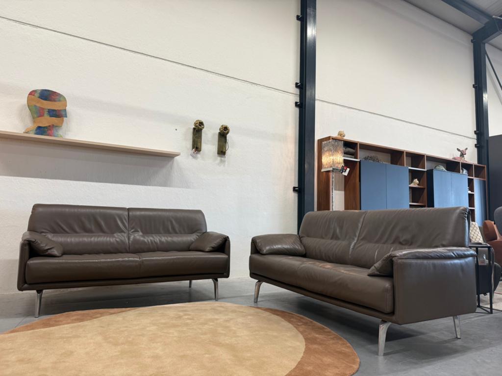 2 Leolux Bora Balanza Bank 2,5 zits Hoog Senso Walnut leer