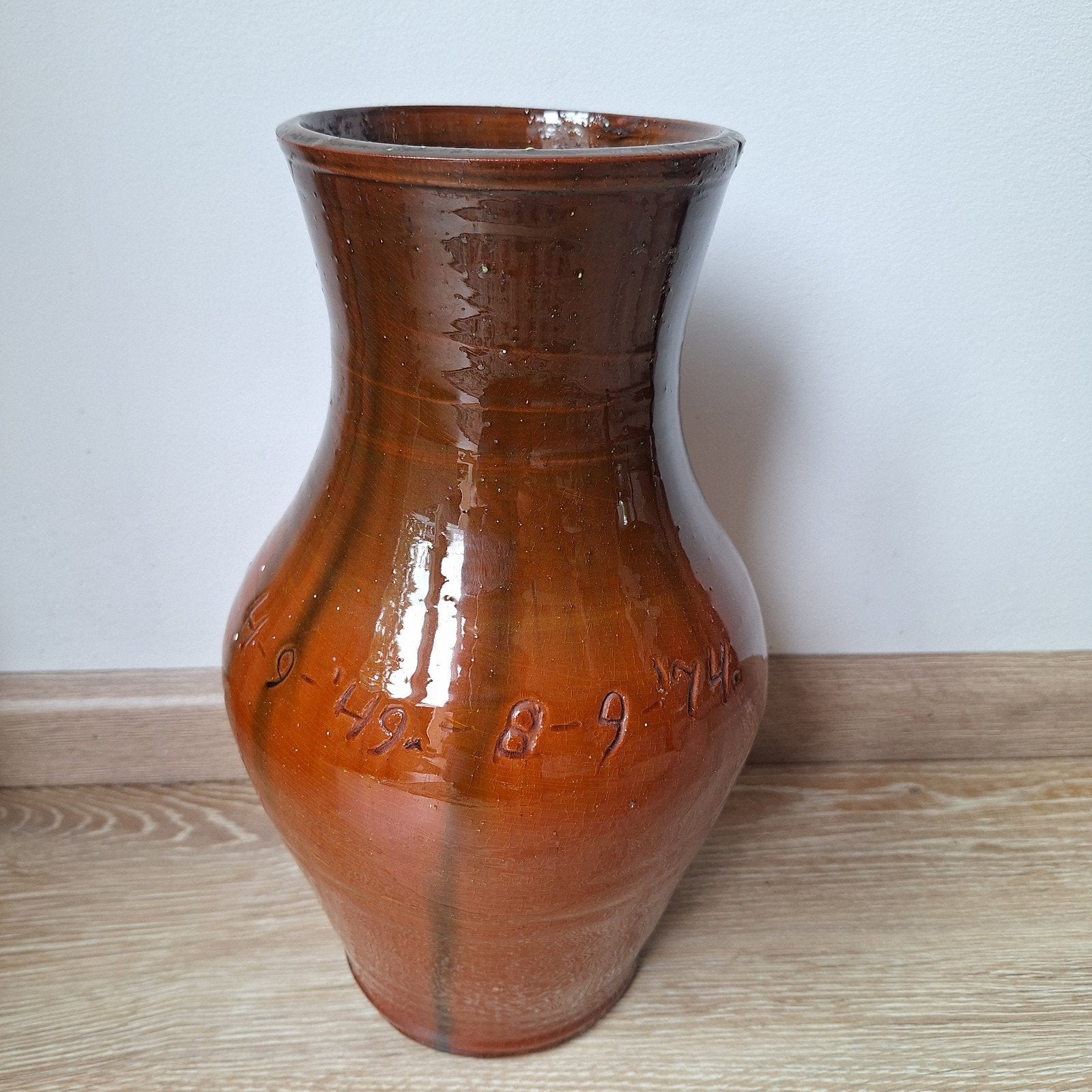Hoge bruine vaas aardewerk 1979, Ophalen, Gebruikt, Bruin, Steen/keramiek