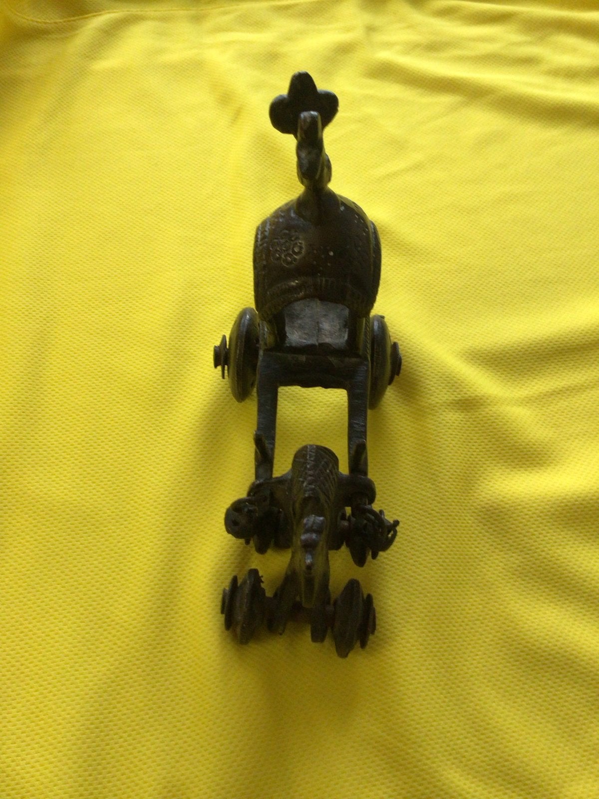 Antieke bronzen miniatuur kameelkar met pauw, Antiek en Kunst, Ophalen of Verzenden