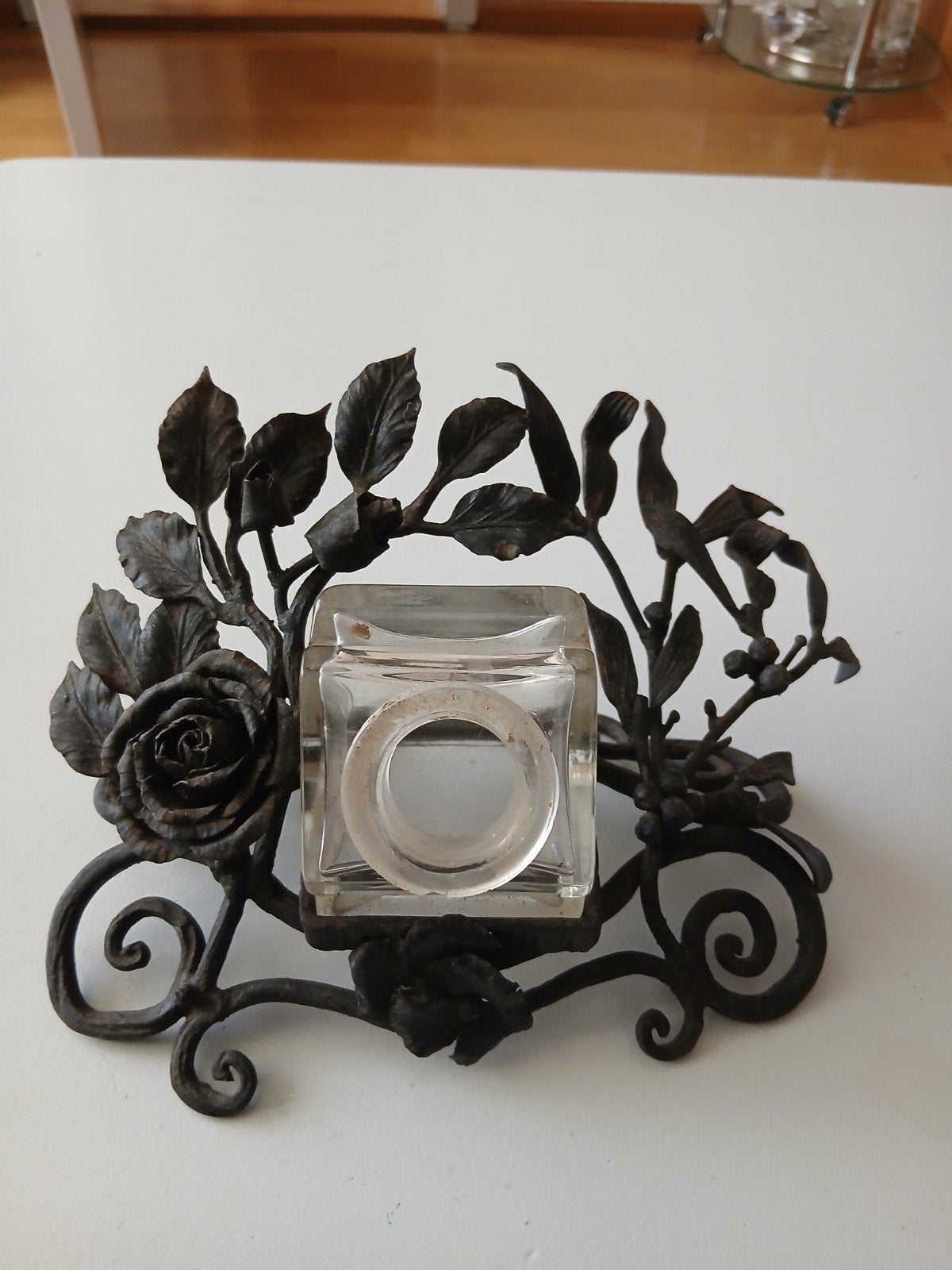 L. van Boeckel ? smeedijzer inktpot rozen takken art nouveau, Ophalen of Verzenden