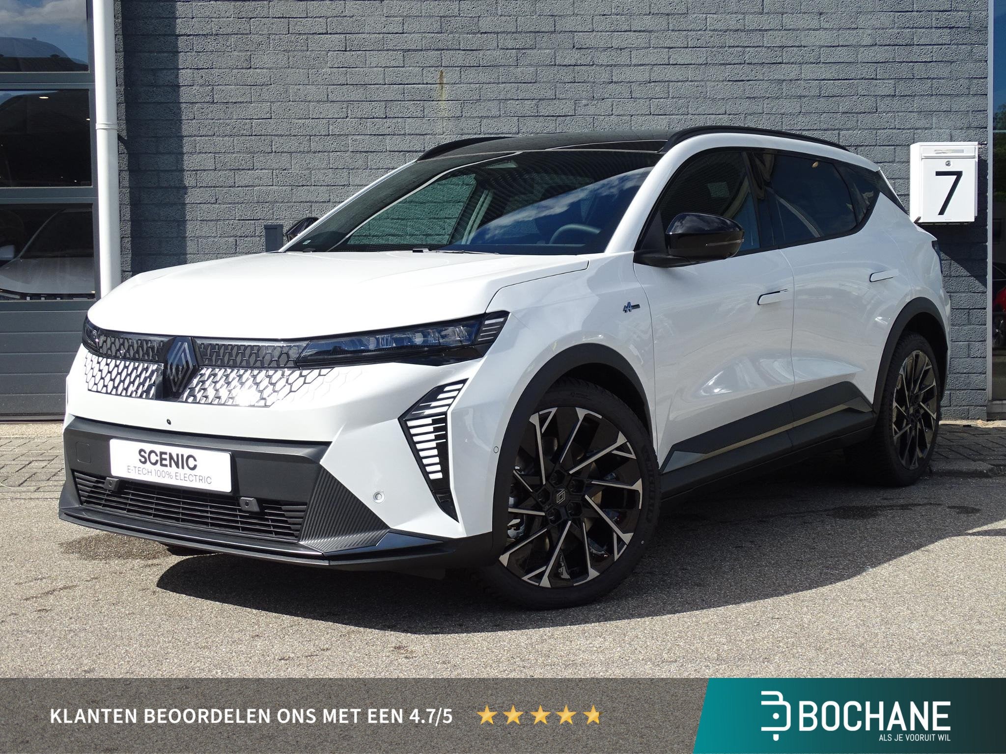 Renault Scenic E-Tech EV87 long range esprit Alpine NU 5 JAA, Huisgarantie, Leder en Stof, Wit, 218 pk