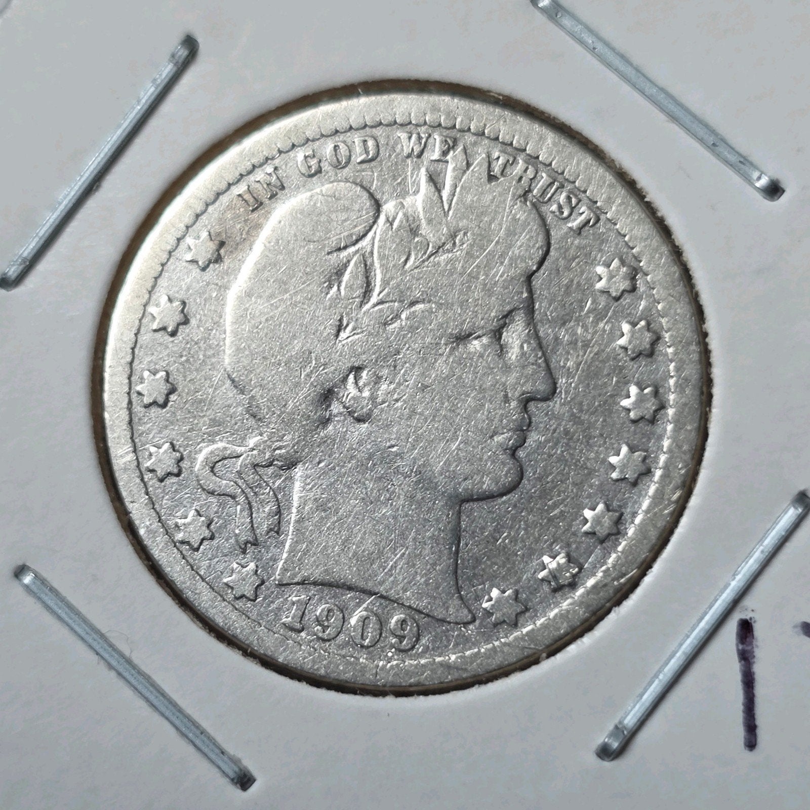 Quarter dollar 1909 Amerika, Ophalen of Verzenden, Noord-Amerika, Losse munt, Zilver