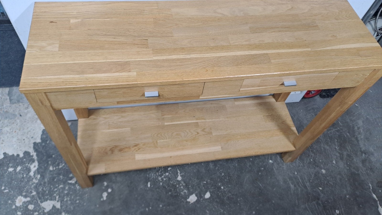 Grenen sidetable met lades en plank, Ophalen, Gebruikt, Onbekend@voorbeeld.com, 100 tot 150 cm