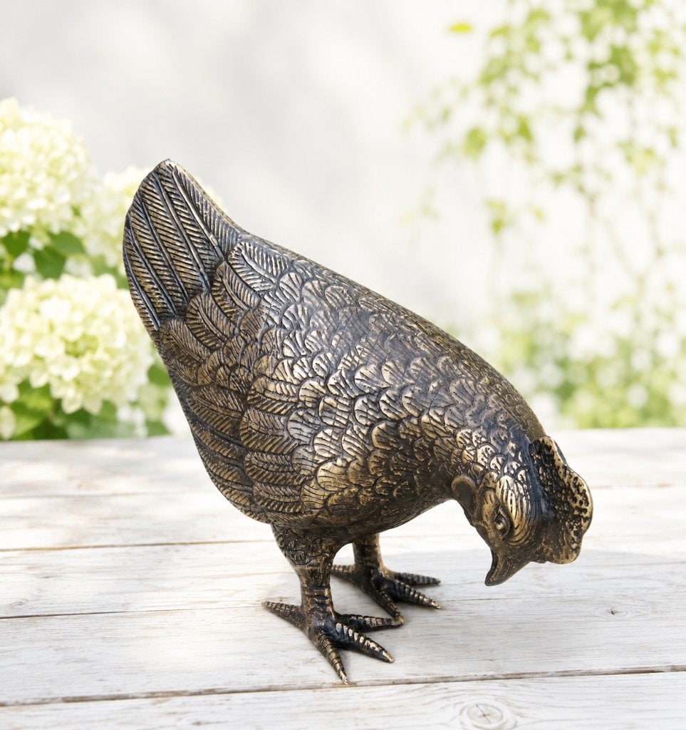 HAAN MET HEN / brons / tuinbeeld/ kippen, Dierenbeeld, Nieuw, Info@huisentuindecoratiemarie.nl, Huis en tuin decoratie marie