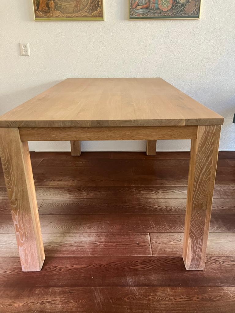 Ongelakte houten tafel 160x90, Ophalen, Gebruikt, 50 tot 100 cm, 150 tot 200 cm
