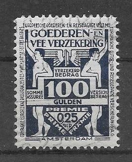 Nederland 1920 Verzekeringszegel 100 Gulden, Verzenden, Gestempeld