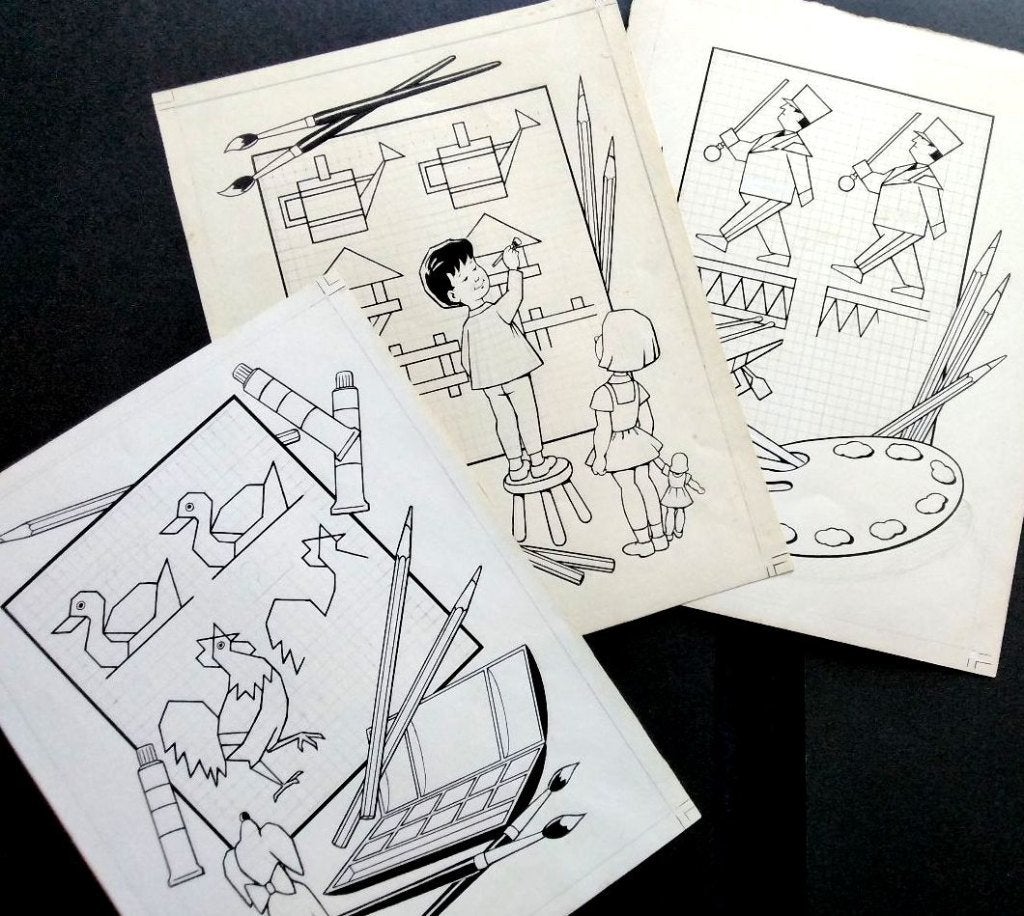 3 originele tekeningen Albert van Beek - de Klare Lijn, Meerdere stripboeken, Ophalen, Gelezen