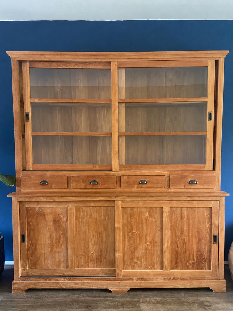 Teak houten kast met veel opbergruimte - B200xH220xD46, Ophalen, 200 cm of meer, Teakhout, Zo goed als nieuw