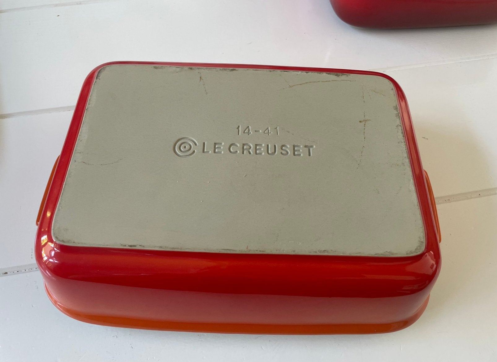 Le Creuset ovenschaal 2,4L - oranjerood, Ophalen, Zo goed als nieuw