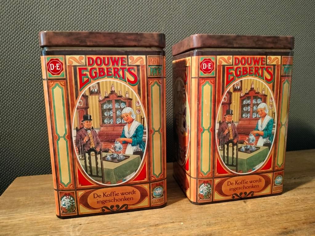 Vintage Douwe Egberts koffie voorraadbussen met schepjes, Ophalen of Verzenden