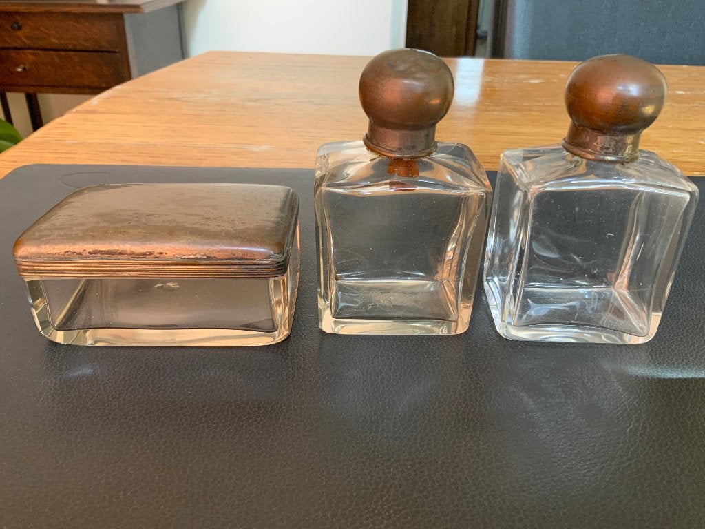 Driedelig antiek toiletset van kristal, Ophalen of Verzenden