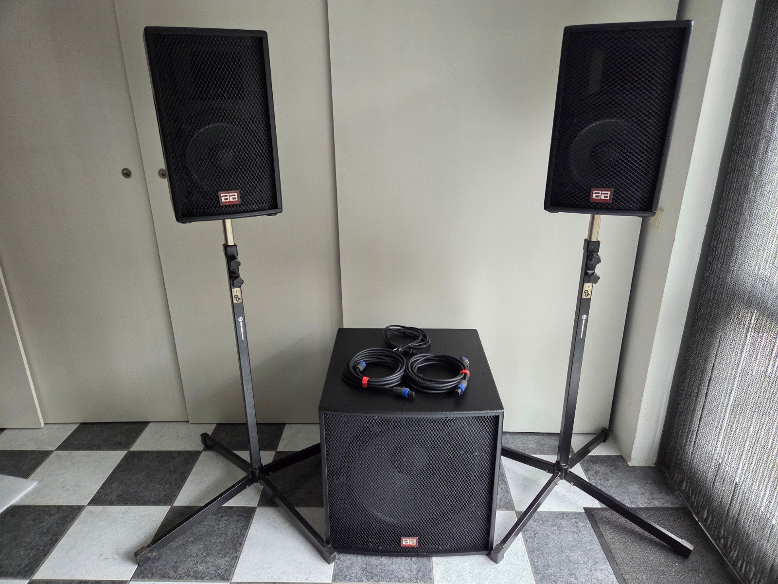 AA-CRAAFT actieve 2.1 speaker set 18" sub 2x10" top 1000wrms, Audio, Tv en Foto, Luidsprekers, Speakerset, Zo goed als nieuw, Basreflex
