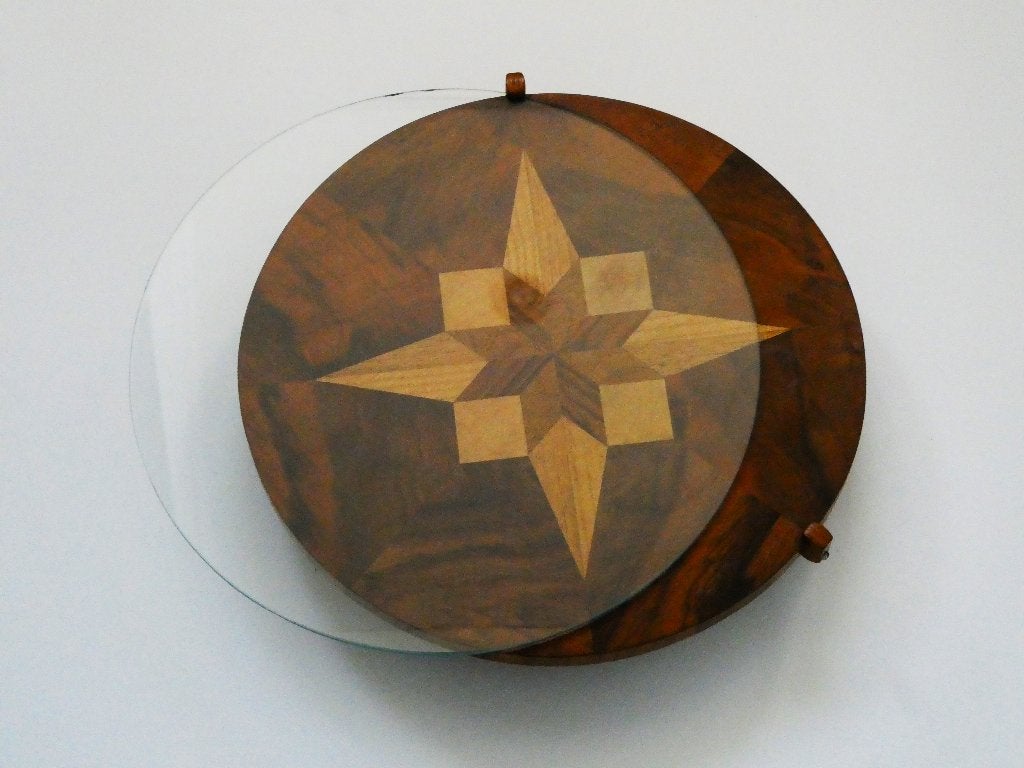 Intarsia decoratief draaibare / Lazy Susan dienblad schaal, Ophalen of Verzenden, Handgemaakt, 20 - 50 cm, Hout