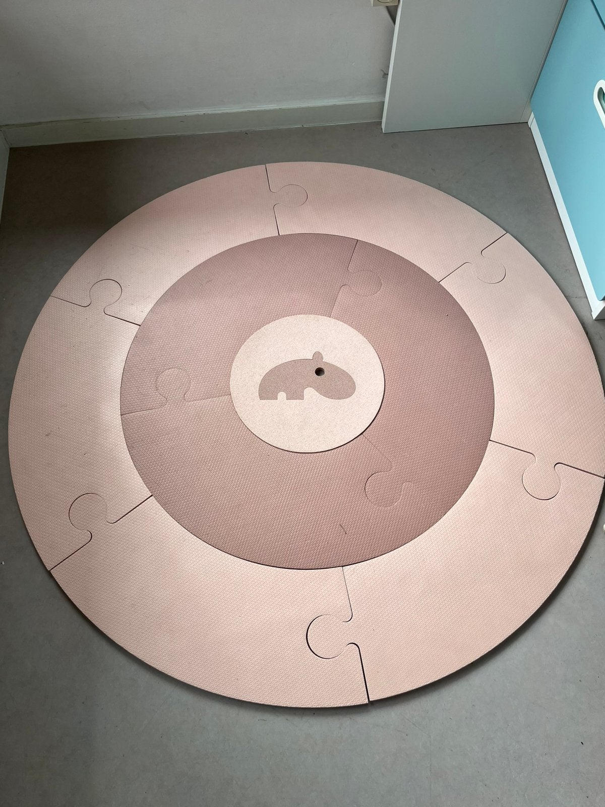 Vloerkleed puzzel (122 cm), Ophalen, Gebruikt, Rond, Roze