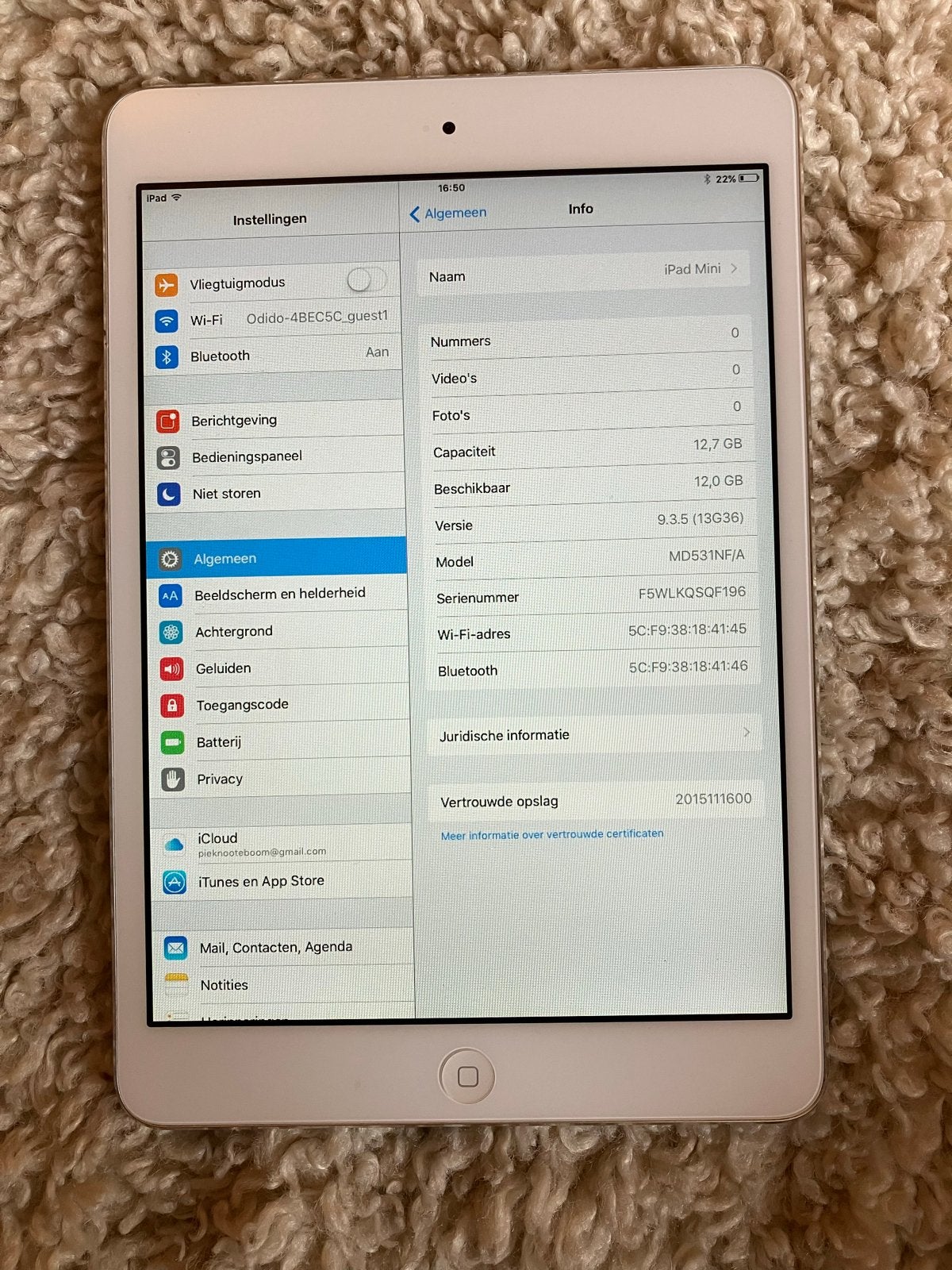 iPad mini 1 (16GB, Wi-Fi, Zilver), Gebruikt, Verzenden, Zilver, 7 inch of minder
