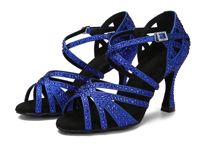 Blauwe latin glitter dans hakken salsa ballroom, Verzenden, Nieuw, Blauw, Dansschoenen