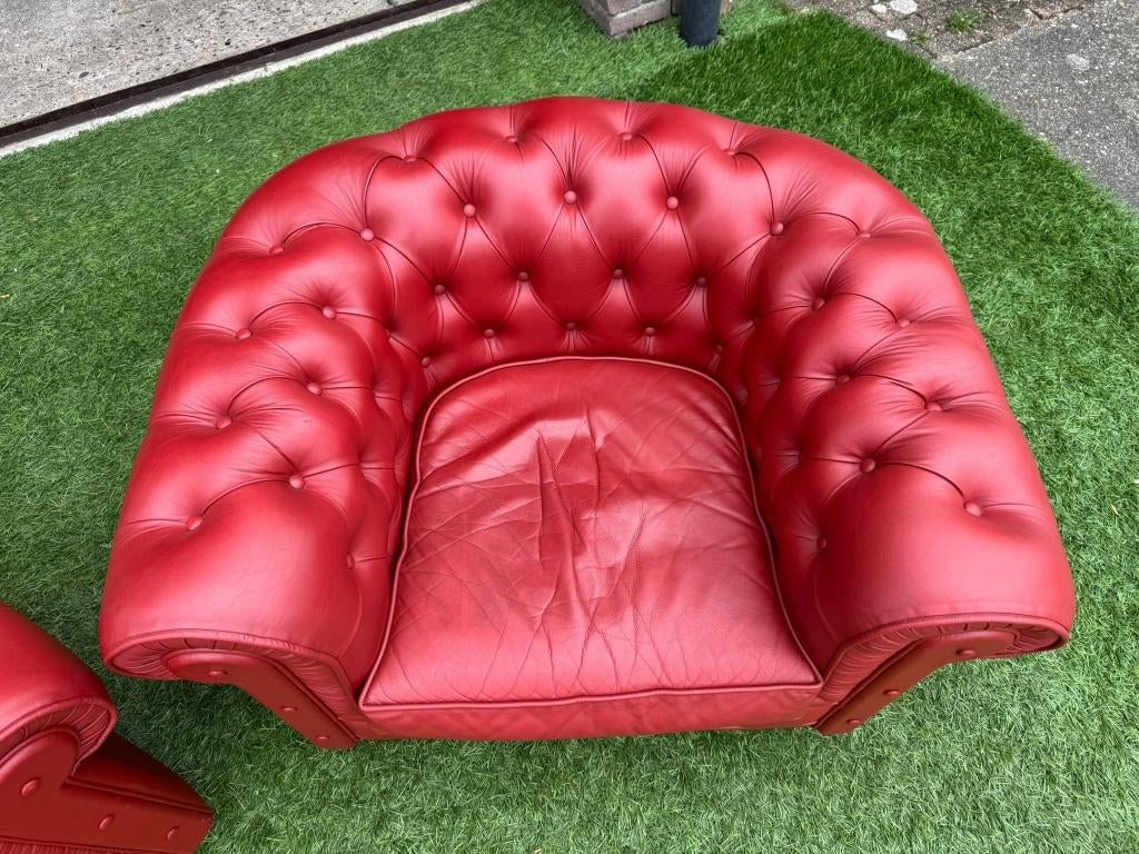 Bankstel  Chesterfield 2 zit bank + fauteuil rood leer, Ophalen, Geen, Pahest@hotmail.nl, Design