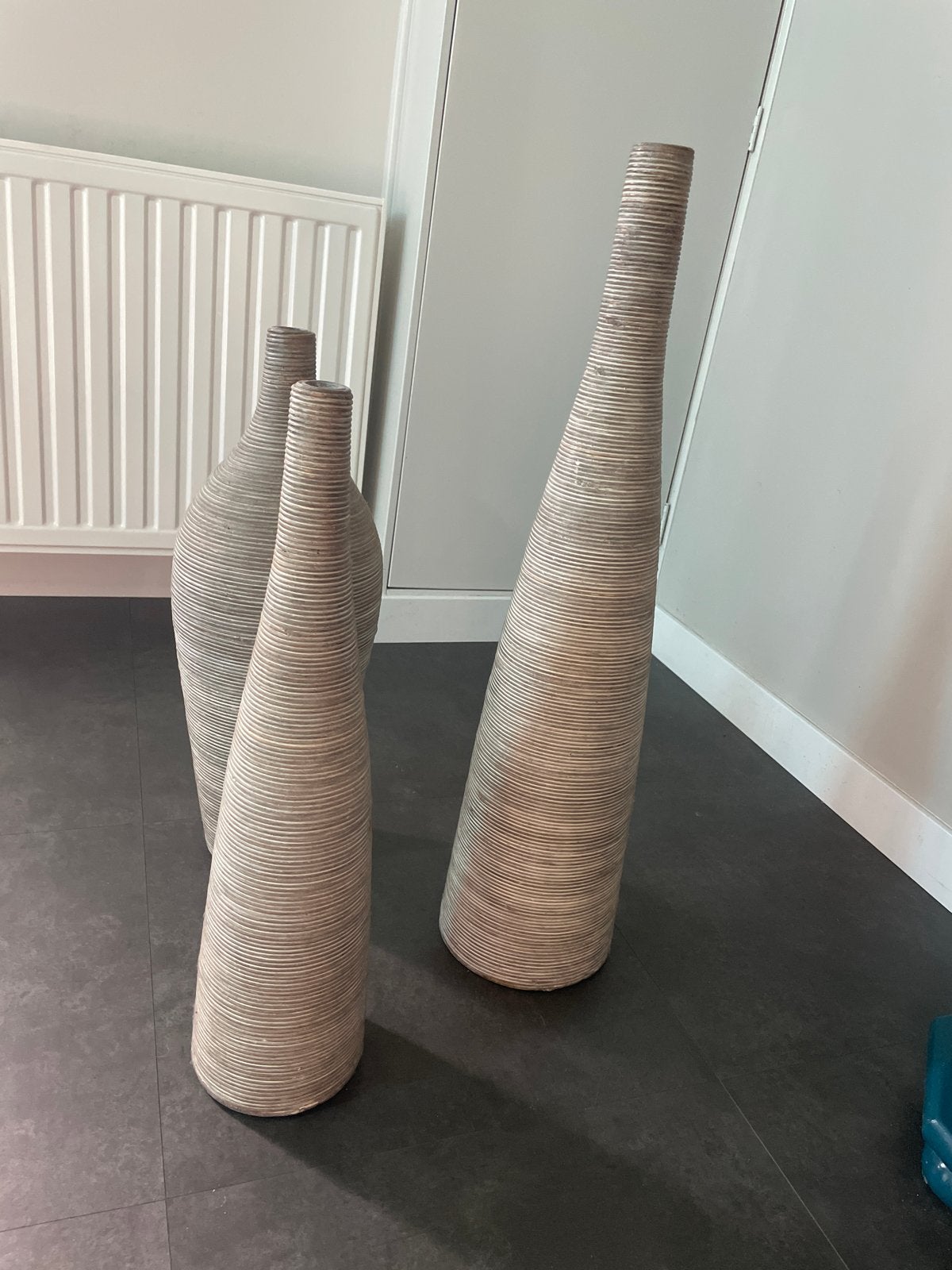Set van 3 decoratieve vazen in natuurlijke look, Ophalen, Overige materialen, Gebruikt, Beige