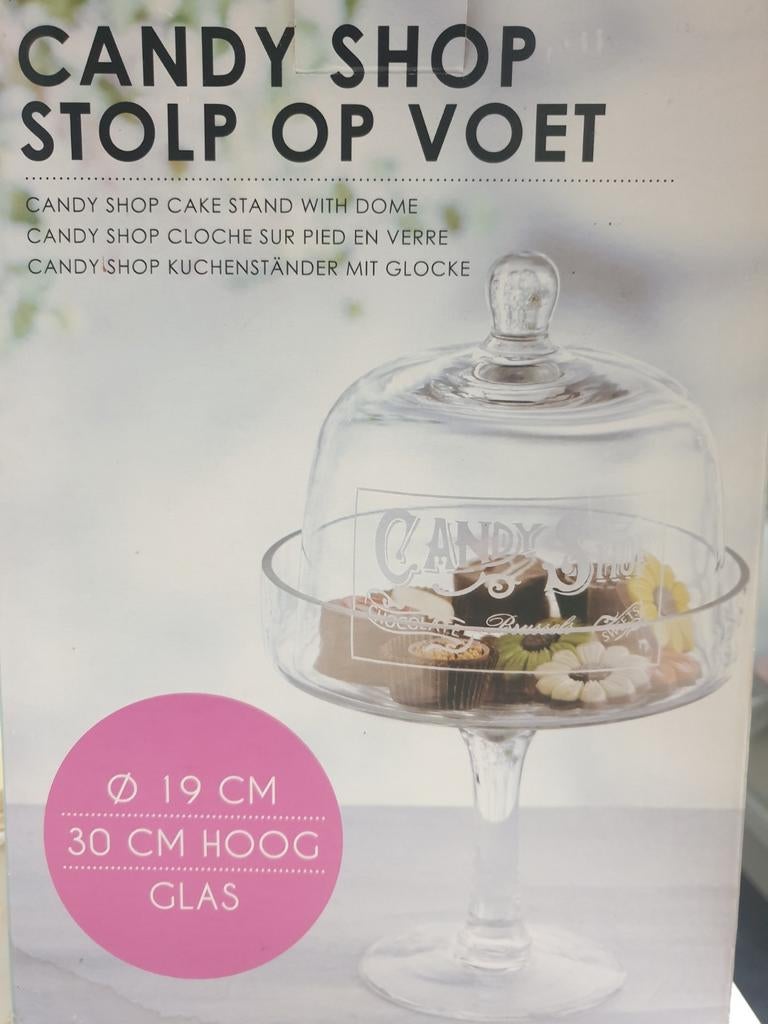 Candy Shop Stolp op Voet - Glazen Cake Stand met Koepel, Huis en Inrichting, Ophalen of Verzenden, Nieuw