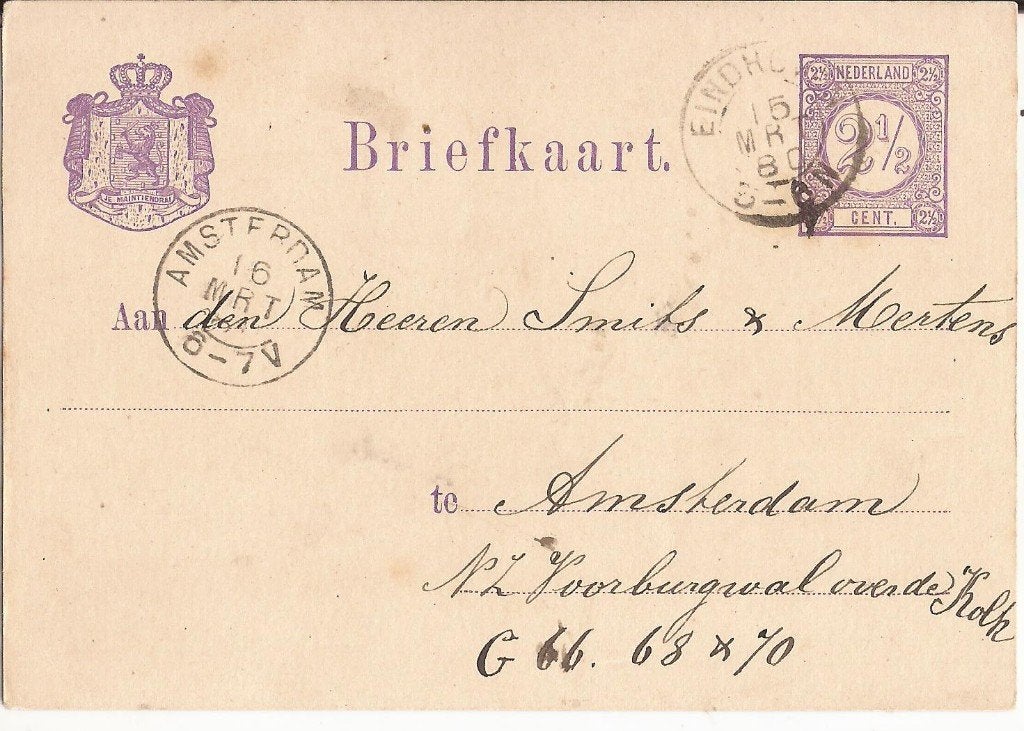 EINDHOVEN 1880 H. BIJSTERVELD over terugzenden stalen, Ophalen of Verzenden, Voor 1920, Gelopen, Noord-Brabant